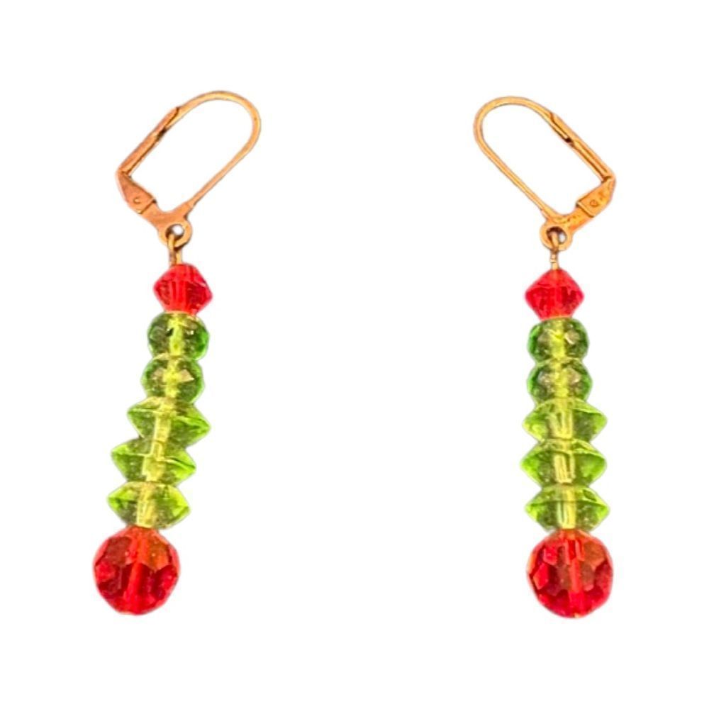 Red and Green Beaded Holiday Earrings